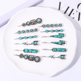 Hair Pin for Women Western Turquoise Hair Clips Decorative Bobby Pins Southwestern Country Cowgirl Bobby Pins Howdy Retro Hairpins Boho Hair Accessories (12pcs)