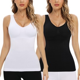 Camisoles with Built in Bra Compression Padded Shapewear Tank Tops for Women White Tank Tops with Built in Bras Tummy Control