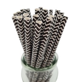 Retro Paper Drinking Straws (100% Biodegradeable) Black Zig Zags on White - Pack of 25