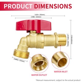 TMOK 1/4 Turn Outdoor Faucet-Brass Hose Bibb Garden Faucet with 1/2" MIP Inlet, 3/4" MHT Outlet, Teflon Tape & Washers Included,Frost Resistant and Leak Proof (1 Pack)