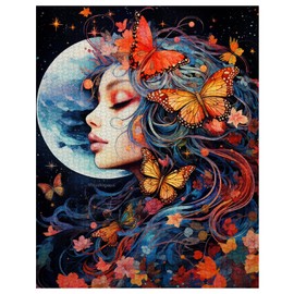 Tucocoo Beautifu Girl Portrait Jigsaw Puzzles for Adults 1000 Pieces, Butterfly Woman Moonnight Art Jigsaw Puzzle Colorful DIY Puzzles for Home Decoration Gifts, Family Puzzle Perfect for Game Nights