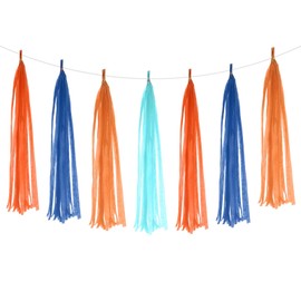 PATIKIL Tassel Garland Banner, 20Pcs Tissue Paper Tassels Party Decorations DIY Kits for Wedding Birthday Bridal Shower Orange/Navy Blue/Light Blue/Orange Red