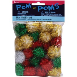 Tinsel Pom Poms 1" 24/Pkg-Christmas Darks