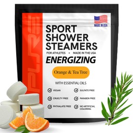 Pure Energizing Sport Shower Steamers - Natural Orange and Tea Tree Essential Oils, Made in USA, Energy Boost for Athletes, Best Relaxing Birthday Gift Set for Stress Relief, Recovery and Self Care