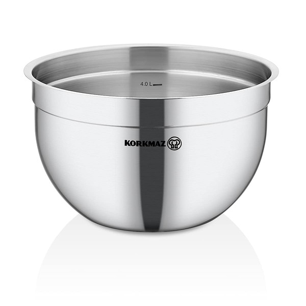 korkmaz Proline Stainless Steel Deep Mixing Bowl for Baking and