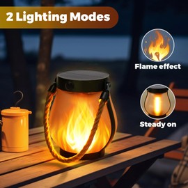 Idealife Solar Outdoor Lanterns with Realistic Flickering Flame,2 Pack