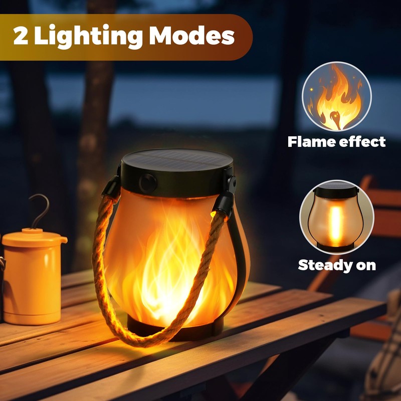 Idealife Solar Outdoor Lanterns with Realistic Flickering Flame,2 Pack