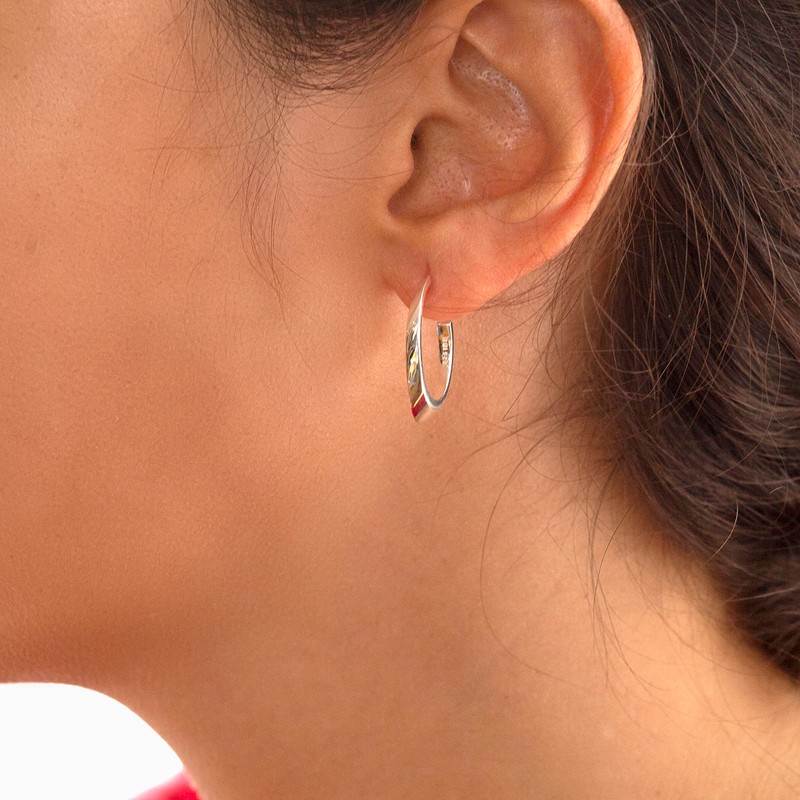 Tuscany Silver Oval Offset Creole Earrings