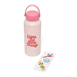 ban.do Large Water Bottle with Waterproof Sticker Pack, Stainless Steel Double Wall Tumbler, 33 Oz Insulated Metal Water Bottle (Enjoy the Little things)
