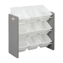 ECR4Kids 3-Tier Organizer with 9 Bins, Toy Storage, Grey/White