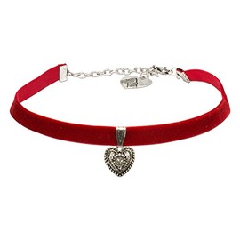 Alpenflüstern DHK209 Women’s Traditional Velvet Choker with Heart, Narrow, Tight-Fitting Costume Jewellery in Traditional Colours, No Gemstone