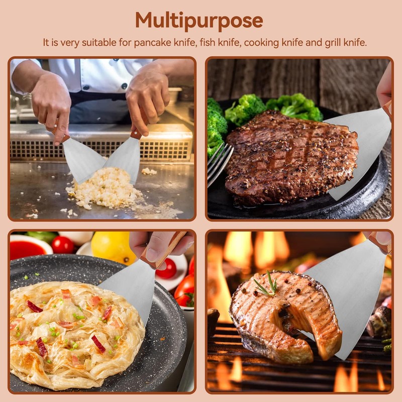 2pcs Spatula for Cast Iron, Stainless Steel Griddle Scraper Slant