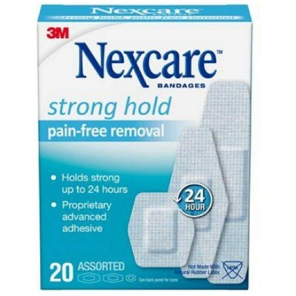 Nexcare Strong Hold Bandages, Assorted, 20 Bandages Per Box (3 Boxes)