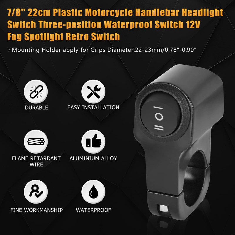 Wai Danie 7/8" Motorcycle Handlebar Headlight Switch ON-OFF Three-Position Waterproof
