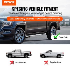 VEVOR Running Boards, 6" Step Bars Compatible with 2007-2018 Chevy Silverado/GMC Sierra 1500 Crew Cab, 2019 2500HD/3500HD/1500 LD, 201 Stainless Steel Side Steps Nerf Bars, 500LBS Capacity, 2 Piece