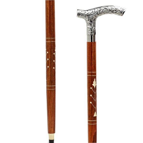 Premium Chromed Deluxe Walking Sticks | Rosewood Crafted Walking Cane with Solid Brass Chrome Decorative Bars | Walking Canes & Crutches | Nagina International (Starry Bar, 36 Inches)