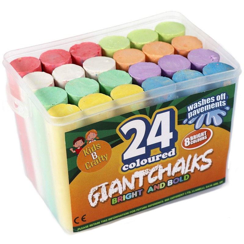 24 Coloured Chunky Chalks , Giant, Pavement, Washable, Fun for