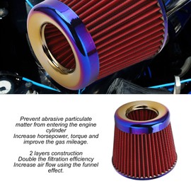 Filtro de Aire de Admisión de Automóvil Universal de 3 Pulgadas / 76 Mm Filtro de Cono Reutilizable Lavable para Mayor Potencia, con Construcción de 2 Capas, Abrazadera y