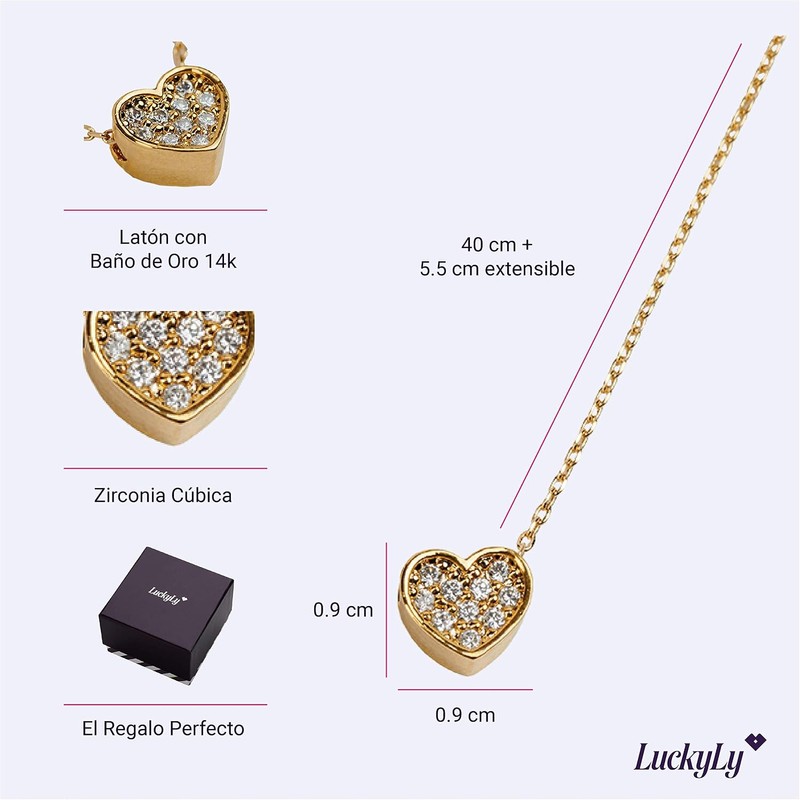 LuckyLy Collares para Mujer Corazón Baño Oro 14K Plata y
