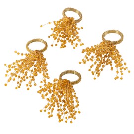 SARO LIFESTYLE Beaded Burst Design Napkin Ring - Set of 4, Gold