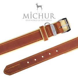 Michur Charly Leather Dog Collar, Brown / Yellow, Leather Dog Collar, Various Sizes Available