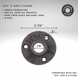 Ironwerks Designs Floor Flange Malleable Cast Iron Pipe Threaded Industrial Fittings, 3 Holes, Black (12, 3/4")