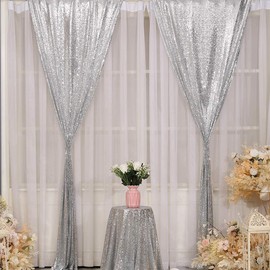 Poise3EHome Silver Sequin Backdrop Curtain, 4 PCS 3FT x 8FT Sequin Panels for Backdrop,Sequence Wedding Party Background Drapes