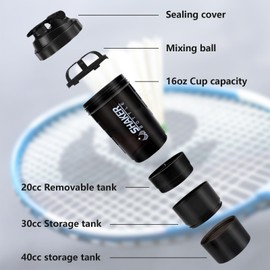 XTK Shaker Bottle 16OZ Protein Shaker Bottles with Mix Ball Sports Water Bottle Leak Proof GYM Cup for Protein Mixes with Powder Storage & Pill Organizer, Ideal for Pre Workout,BPA Free(black)