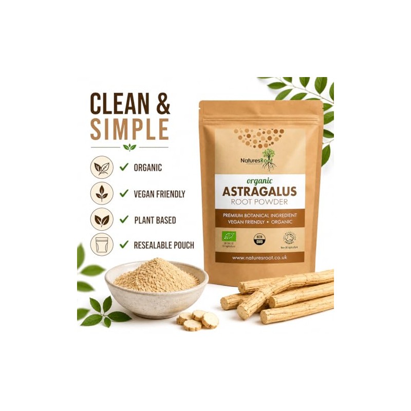 Natures Root Organic Astragalus Root Powder - 500g Herbal Supplement