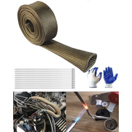 Spark-Plug Wire Heat Shield Hose - 1/2"ID X 10FT 2500°F Automotive Heat Wire Shield Protectors Boots Hose with 10 PCS 7.8 Inch Stainless Steel Zip Ties for Car & Auto Wire Loom Brake Cable, Titanium