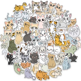 60 Packs Cats Stickers Water Bottles Laptop Phone Motorcycle Computer Guitar Skateboard Hydroflasks Cats Vinyl Sticker Waterproof Aesthetic Trendy Decals for Teens Girls Adults