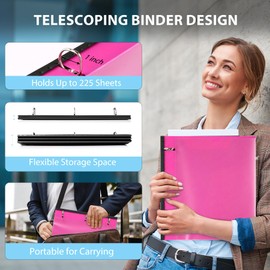 WOT I Telescoping 3 Ring Binder 1 Inch-4PCS, Flexible Binder with Expandable Spine, Customized Front Cover, Clear Catalog Pocket, Holds 225 Sheets