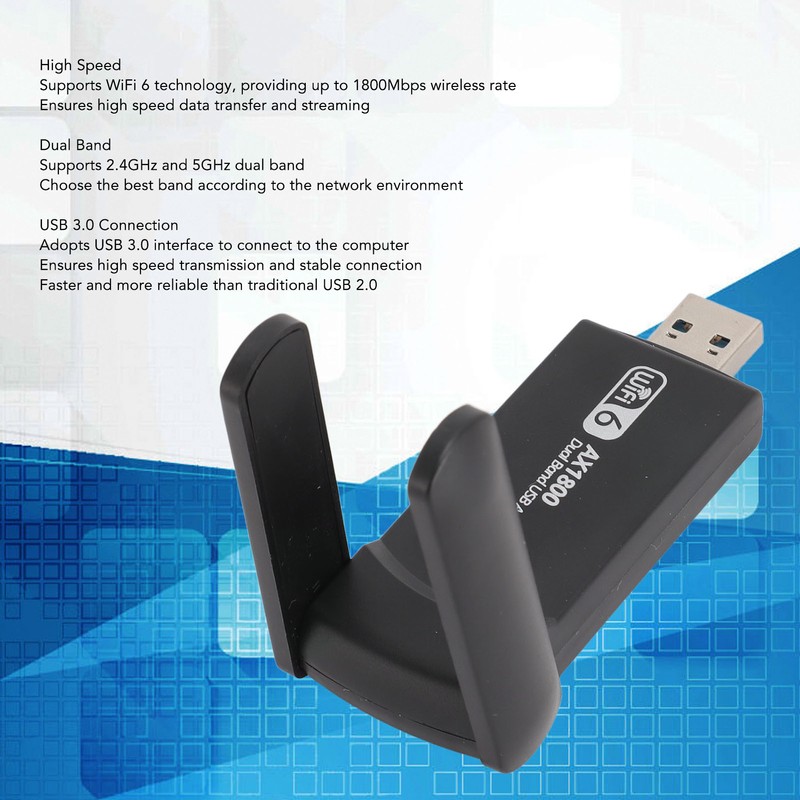 USB WiFi 6 Adapter 1800Mbps 2.4G 5G Dual Band Wireless