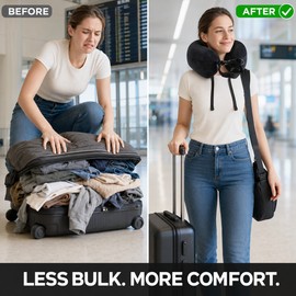 Stuffable Travel Pillowcase U-Shaped Neck Pillow with Adjustable Strap, Washable Soft Fabric Travel Storage Pillow for Airplane Trips