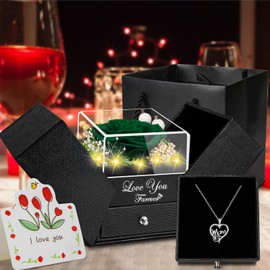 Gifts for Mom from Daughter and Son, Unique Mothers Day Birthday Gifts for Women Idea, Preserved Real Roses with I Love You Mom Necklace Cool Present to Mother Mom Grandma Wife -Blackish Green
