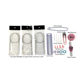 Stitch Happy- Designer Stitch Happy Knitting Starter Kit: 20 Piece Knitting Kit For Beginners & 7 Pocket Yarn Bag, Signature Yarn Storage Peacock