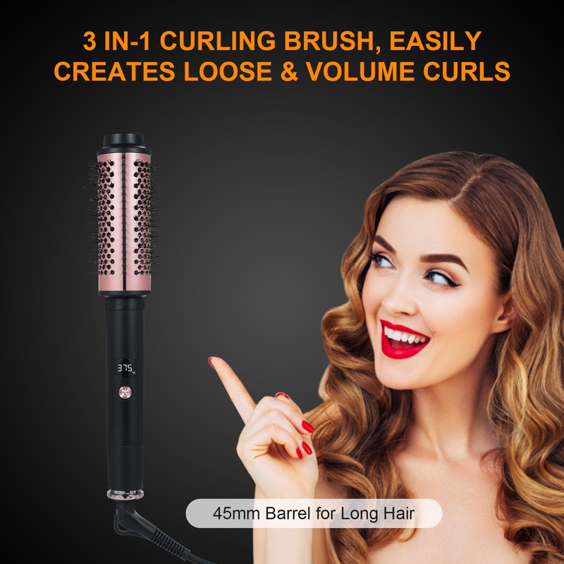 Thermal Brush with 3 Interchangeable Heads Heated Round Brush for