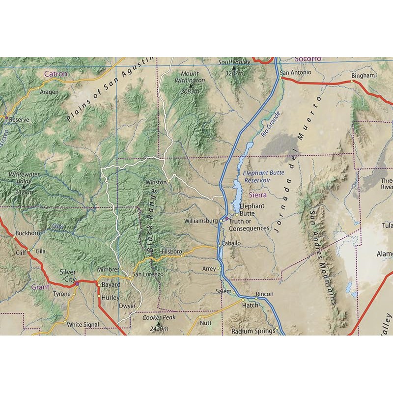New Mexico State Physical Map - 16.5 x 20 Inches