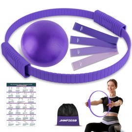 JHMFDDSB Pilates Ring Set, Pilates Essentials Kit with Pilates Ring and Ball, 4 Resistance Bands, Portable Bag & Training Poster, at Home Pilates Starter Workouts Equipment Kit for Women - Purple