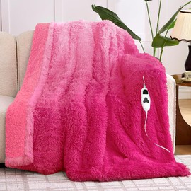 RUJIPO Heated Electric Blanket Throw,Warm Winter Birthday Gifts for Women Her Grandma-Faux Fur with Soft Sherpa,10 Heat Settings,5 Time Settings with Fast Heating,ETL 50x60, Rose Red