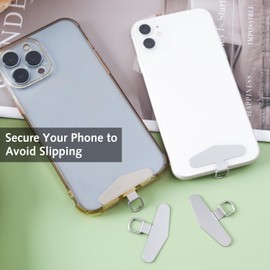 DILUSILK 4pcs Phone Tether Tags,Stainless Steel Phone Strap Tether Tabs Reliable Silver Cell Phone Lanyard Patch Phone Tether Tabfor Cell Phone Replacement Part Cellphones Safety Drop Protection