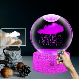 Yan-tech Creative Multicolor Crack Base Crystal Ball 3.5 Inch Ball Rain Cloud Night Light Mood Light Table Lamp 16 Colors Touch Remote Sculpture Birthday Gift