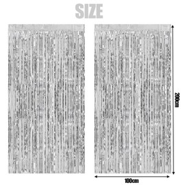 2pcs 3.3ft x 6.5ft Tinsel Foil Fringe Curtain Party Decorations Sparkle Foil Fringe Curtain Streamers for Photo Backdrop Birthday Party Wedding Holiday Decoration (Beige Silver)