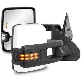 EVERESTWAY Painted White Towing Mirrors Power Heated Compatible for 03-06 Chevy Silverado Suburban GMC Serria / 07 Silverado Serria Classic w/Turn Signal Arrow Light Side Mirrors Pair Set