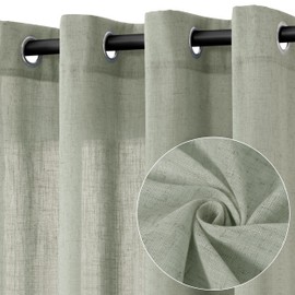 Jowels Sage Green Linen Curtains 72 Inch Length 2 Panels for Living Room Bedroom, Light Filtering Sheer Curtains 72 Inches, Elegant Modern Grommet Semi Sheer Soft Privacy Drapes