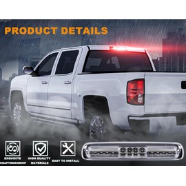 G-PLUS LED Third 3rd Brake Cargo Light Compatible With 1999-2007 Chevy Silverado/GMC Sierra1500 2500 3500,Rear Stop Tail Light Replacement(Chrome Housing Clear Lens)