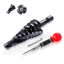 Hakkin M35 Cobalt Unibit Step Drill Bit for Metal 1/4”-3/4”, Titanium-Coated HSS Step Drill Three Spiral Flute Step Drill Bit Set and Automatic Center Punch, 1/4" Hex Shank for Wood Aluminum Plastic