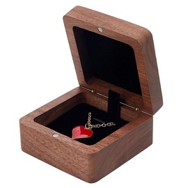 PLIGREAT Wooden Necklace Gift Box Natural Walnut Wood Pendant Storage Case Small Vintage Jewellery Display Box for Wedding Engagement Birthday Anniversary Christmas Gifts