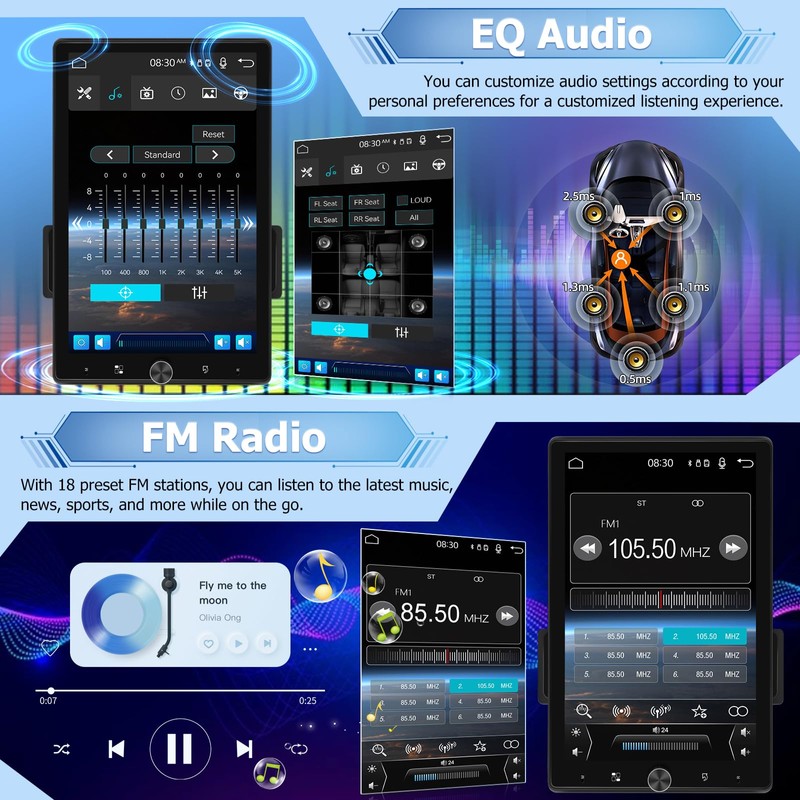 NHOPEEW Rotatable Single Din Car Stereo with Wireless Carplay and