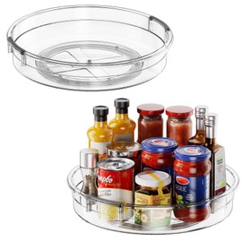 LAMU 2 Pack 12 Inch Lazy Susan Organizer Turntable for Cabinet, with High Edges to Prevent Falling, Large Clear Lazy Susan for Kitchen, Pantry, Refrigerator, Countertop, Table, Bathroom